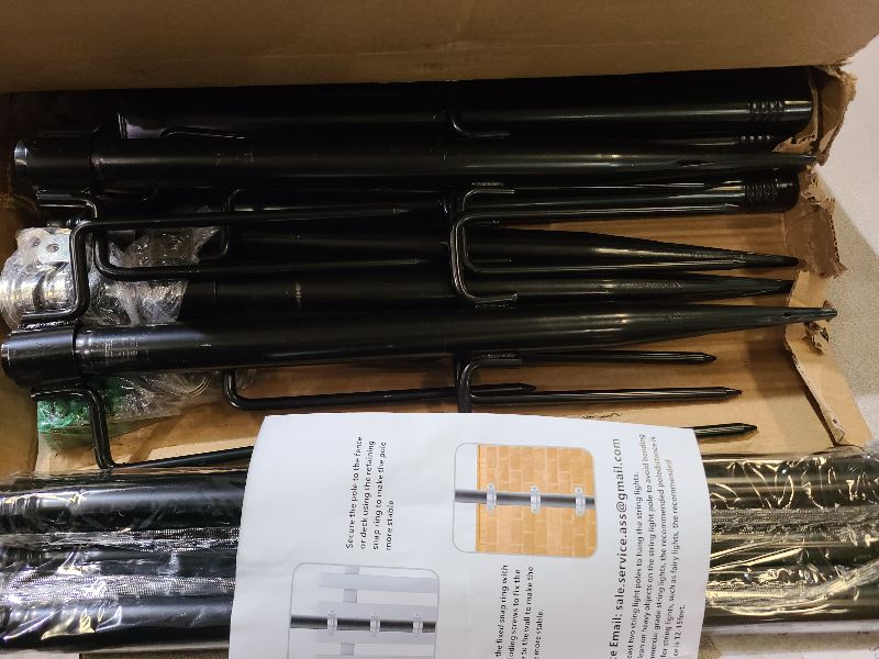 Photo 1 of 10Ft String Light Poles 4 Pack,Light Poles for Outside Lights,Outdoor with Fence Brackets Hanging Lights,Metal Stand Deck Patio Backyard