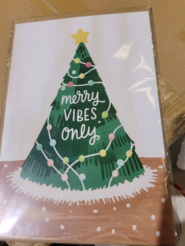 Photo 1 of (5.3x8in) Merry Vibes Only Christmas Card, Cheerful Holiday Greeting with Modern Christmas Tree Design, Cute and Positive Christmas Card with Envelope for Friends, Family, Coworkers (Xmas 81)
