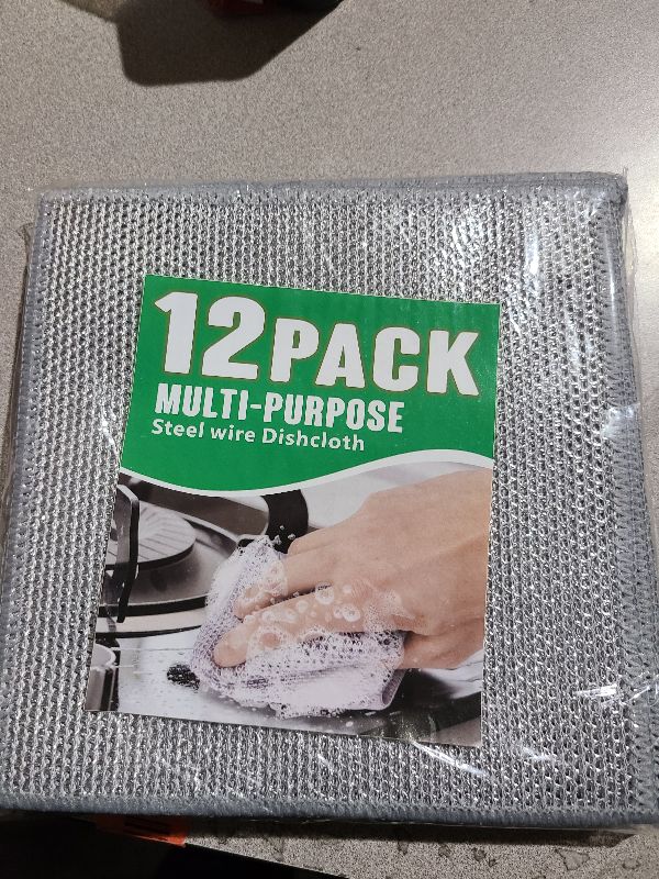 Photo 1 of 12pcs Non Scratch Wire Dishcloth Multipurpose Reuseable 3Layer Steel Wool Cleaning Cloths Wire Dishwashing Rags Miracle Metal Dish Cloth for Kitchen Furniture Office Stoves Cookers Sinks Dishes garage