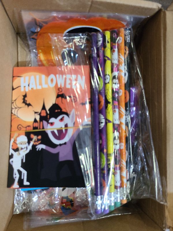 View 2 of 168 PCS Halloween Party Favors for Kids, 24 Pack Halloween Stationery Set Trick or Treat Gifts for Party Supplies Classroom School Reward Prizes Boys Girls Halloween Treats Carnival Goodie Bag Fillers
