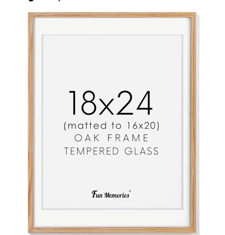 Photo 1 of 18x24 Picture Frame, Solid Oak Wood 18 x 24 Frame for Wall, 18 by 24 Oak Poster Frame with Real Glass, 18x24 Matted frame for 16x20, 18"x24" Wood Frame for Home Decor, Natural Oak Color, Set of 1
