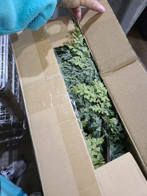 Photo 1 of 15FT Christmas Cedar Garland Artificial Real Touch Thickness Realistic Greenery Pine Garland for Mantle Fireplace Outdoor Indoor Christmas Decorations