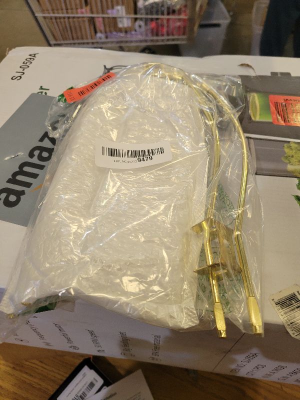 Photo 1 of 7 Inch Brass Lamp Harp Holder Kits with Finials and Detachable Saddle Bases, Light Duty, Saangseon Set of 2 DIY Lighting Accessories Horn Frame Lamp Shade Brackets