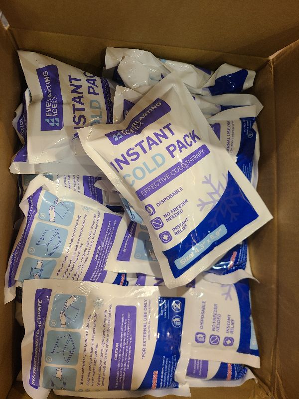 Photo 1 of 25 Pack - Instant Cold Packs - Instant Ice Packs for Injuries | Disposable Cold Compress Ice Pack for Pain Relief, Swelling, Inflammation, Sprains, Toothache - Cold Pack for Athletes