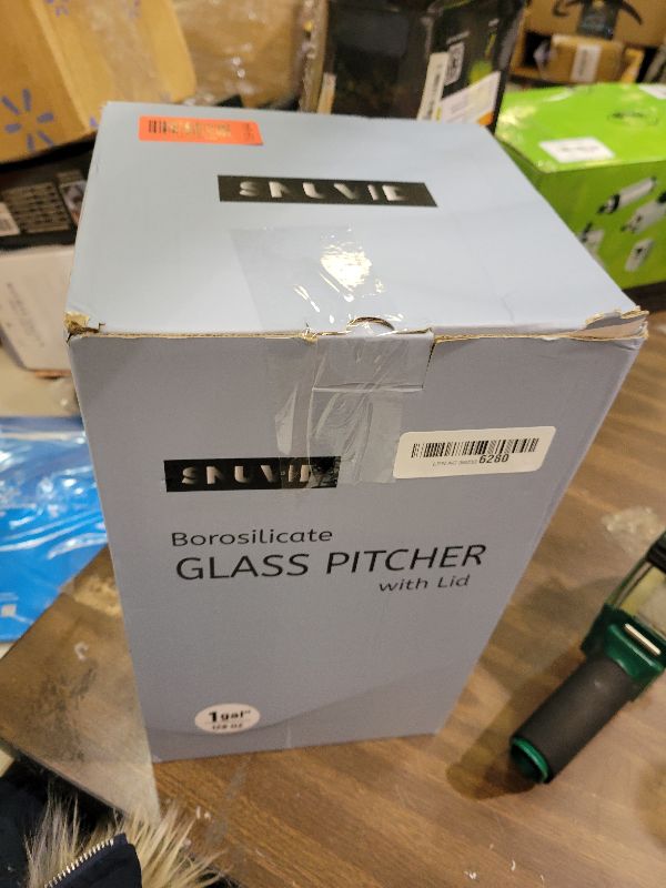 Photo 1 of 1 Gallon thickened Glass Pitcher with Lid and Spout, Borosilicate Glass Carafe for Hot/Cold Drink, Water Pitchers for Fridge, Extra Large Jug with Handle for Iced Tea, Coffee,Juice,Homemade Beverage