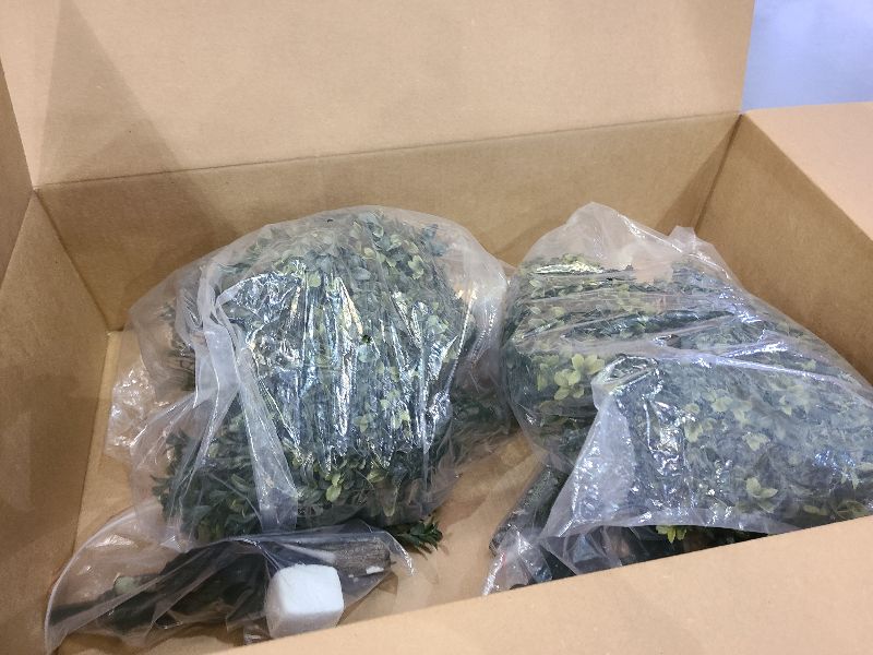 Photo 1 of 2-Pack 33" UV-Resistant Boxwood Topiary Ball Trees | Artificial Outdoor Plants with Ground Spikes for Porch, Patio, Planters & Indoor Decor