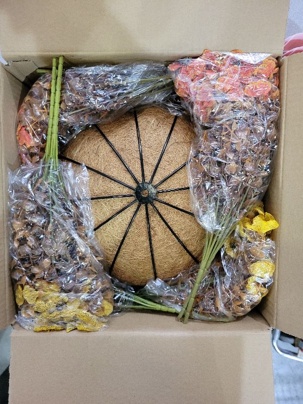 Photo 1 of Artificial Fall Flowers with Hanging Basket for Outdoors Decoration,Faux Mums Hanging Planter with Outside,UV Resistant 12 Pcs Daisy Fake Flowers for Patio Porch Garden Autumn Decor(Orange Yellow)