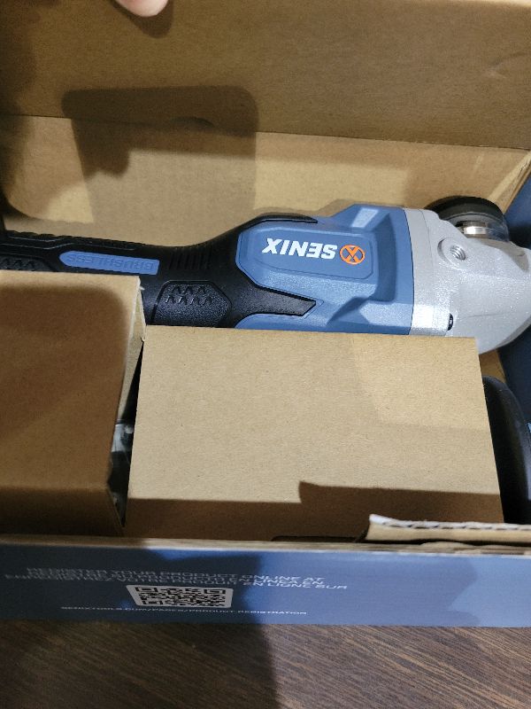 Photo 1 of SENIX PAX2115-M2-0 X2 20 Volt Max* 4-1/2-Inch Brushless Angle Grinder Tool, 8500 RPM Max, 3-Position Auxiliary Handle, Spring-Loaded Safety Slide Switch, Tool Only, Battery Not Included