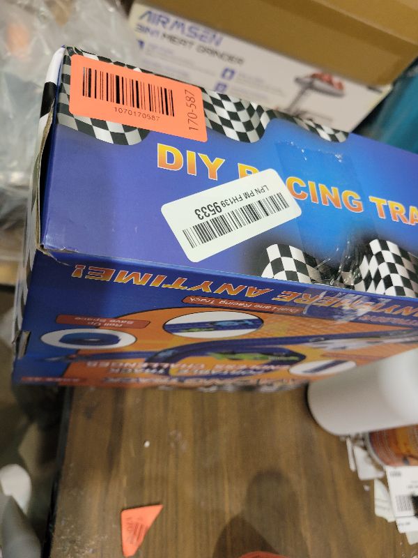 Photo 1 of 20Ft Flexible Race Track, Slot Car Race Track Set for Kids Ages 3+, Dual Racing Game 2 High-Speed Cars 1/64 Scale, w/8 Suction Cups, 4 Alloy Cars– Ideal Christmas Birthday Gift for Boys & Girls (Blue)