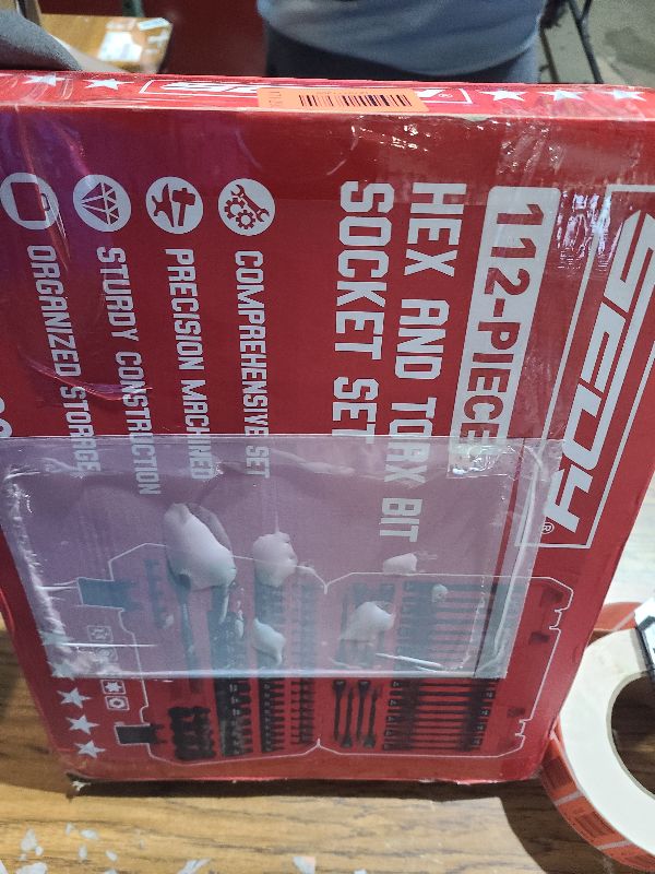 Photo 1 of 112-Piece Torx and Allen Bit Socket Set, 1/4", 3/8",1/2" Drive Bit Socket Set with Quick-Release Ratchet Wrench, Adapters, Extra long torx/Tamper proof torx/Hex/Ball End Hex/E-Trox,SAE/Metric,S2 Steel