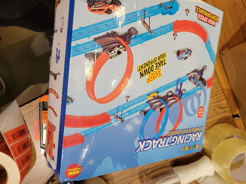 Photo 1 of ?Slot Car Race Track Sets with 360° Thrill Loops & 4 High-Speed Cars, 64 Pcs Large Flexible Racing Track for Kids Ages 3-5 4-8 8-12, Race Car Toys Gift for Boys Girls Birthday Christmas