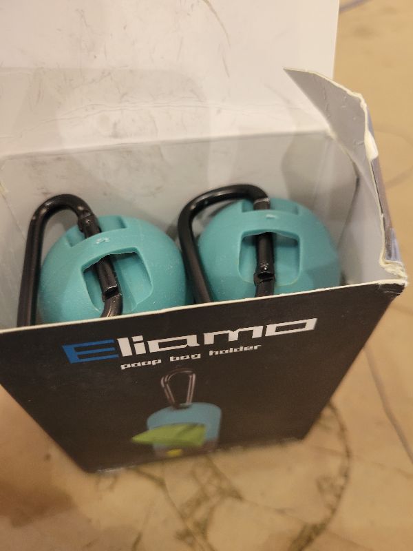 Photo 1 of 2 Pack Dog Poop Bag Dispenser with Built-in LED Flashlight, Pet Waste Bag Holder for Leash with Carabiner Clip for Lead Leash, 2 Rolls Leak-proof Doggy Waste Bags for Dog Walking, Blue,Eliamo