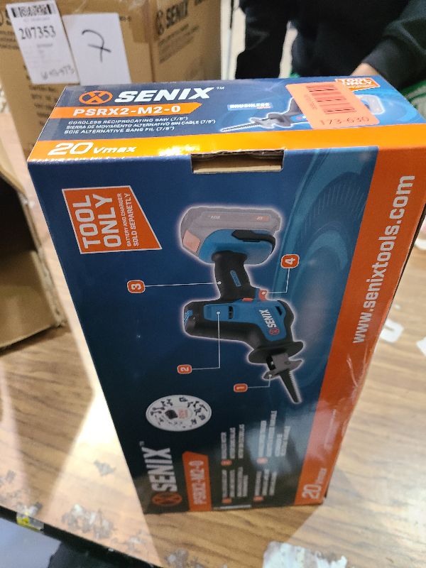 Photo 1 of SENIX PSRX2-M2-0 X2 20 Volt Max* 7/8-Inch Compact Reciprocating Saw Power Tool Set, Variable Speed, 3000 SPM Max, Tool-Less Blade Clamp, 3-Mode LED Light, Tool Only, Battery Not Included