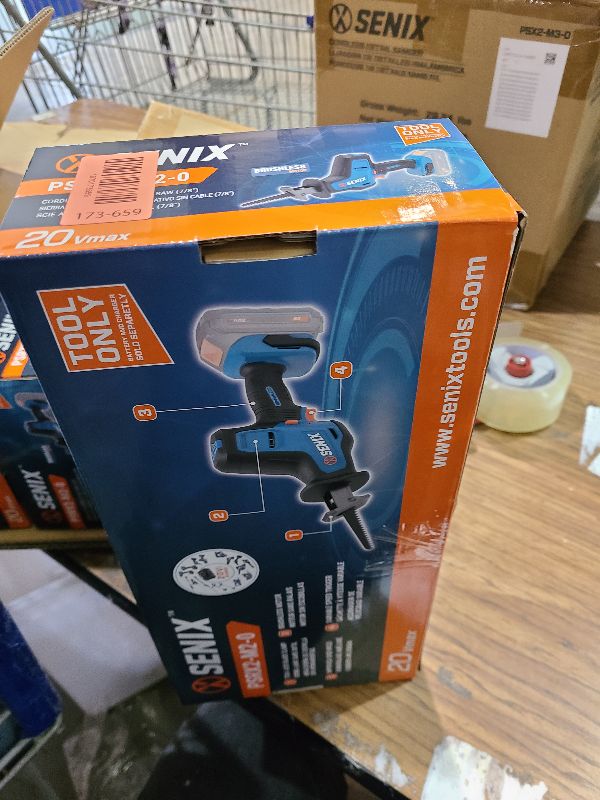 Photo 1 of SENIX PSRX2-M2-0 X2 20 Volt Max* 7/8-Inch Compact Reciprocating Saw Power Tool Set, Variable Speed, 3000 SPM Max, Tool-Less Blade Clamp, 3-Mode LED Light, Tool Only, Battery Not Included