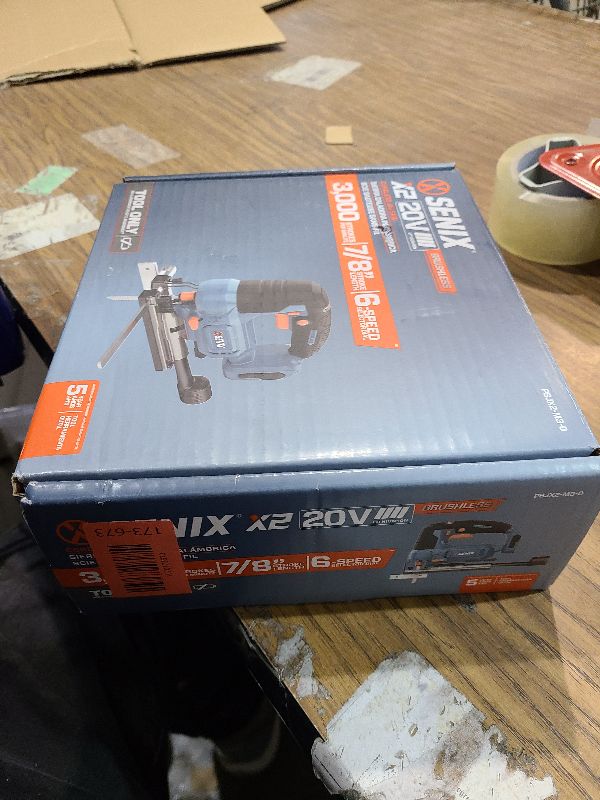 Photo 1 of SENIX 20V Max Cordless Jigsaw (Bare Tool Only), Jigsaw Cut Off Tool with Brushless Motor, 3000SPM, 6-Speed & 4-Orbital Settings, 45° Bevel Cuts, Includes Blades for Straight/Curved/Circular Cutting