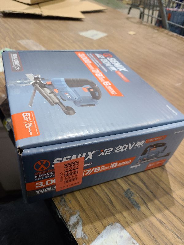Photo 1 of SENIX 20V Max Cordless Jigsaw (Bare Tool Only), Jigsaw Cut Off Tool with Brushless Motor, 3000SPM, 6-Speed & 4-Orbital Settings, 45° Bevel Cuts, Includes Blades for Straight/Curved/Circular Cutting