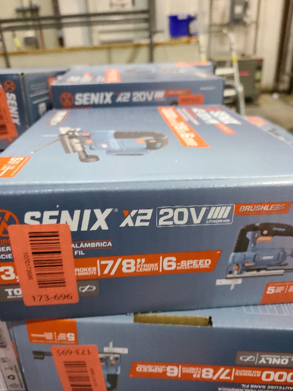 Photo 1 of SENIX 20V Max Cordless Jigsaw (Bare Tool Only), Jigsaw Cut Off Tool with Brushless Motor, 3000SPM, 6-Speed & 4-Orbital Settings, 45° Bevel Cuts, Includes Blades for Straight/Curved/Circular Cutting