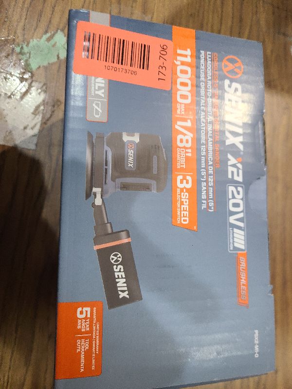 Photo 1 of SENIX 20V Random Orbit Sander,5 Inch Power Palm Electric with 3 Speed Modes,Dust Collection Bag,3 Pcs Sandpaper Sheets for Woodworking w/Safety Glasses(Tool Only,No Battery)