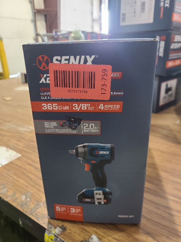 Photo 1 of SENIX X2 20 Volt Max* 3/8-Inch Cordless Impact Wrench, Brushless Motor, 365 Foot-Pounds of Max Torque, 4-Speed, Includes Storage Bag, Battery and Charger Included (PDWX2-M11)