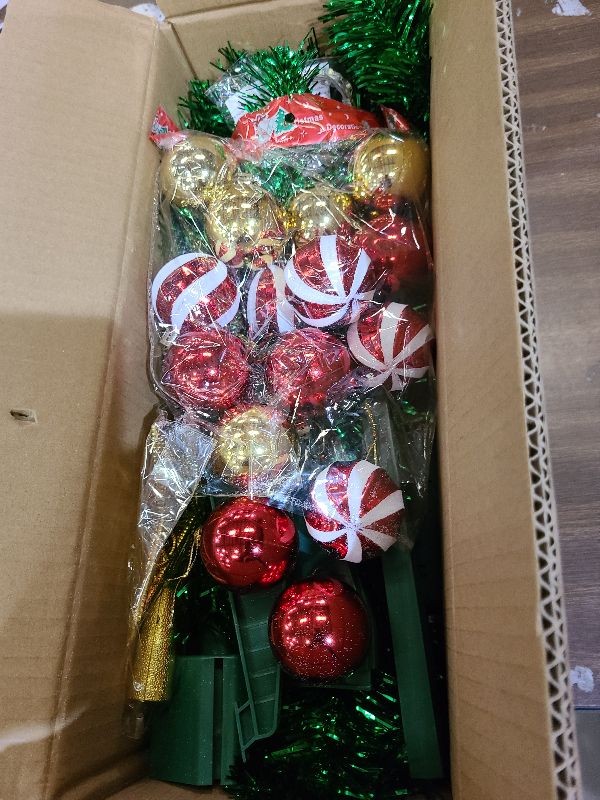 Photo 1 of [ Timer & 12 Modes ] 3 Ft Green Christmas Tree with DIY 50 Warm White & Multi Color Lights 15 Ball Ornaments 3D Star Remote Control Battery Operated Pencil Full Tree Xmas Christmas Decorations Table