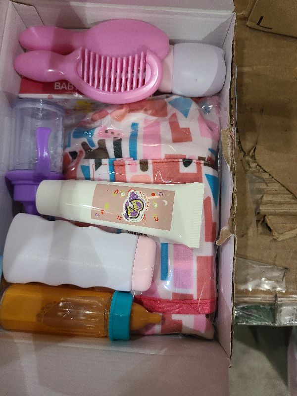 Photo 1 of 14 Pack Baby Doll Accessories, Baby Doll Feeding and Caring Set Includes Diaper Bag, Doll Diapers, Magic Bottle, Changing Mat for Girl Toddler Kid, Babies Pretend Play Set for Birthday Gift Christmas