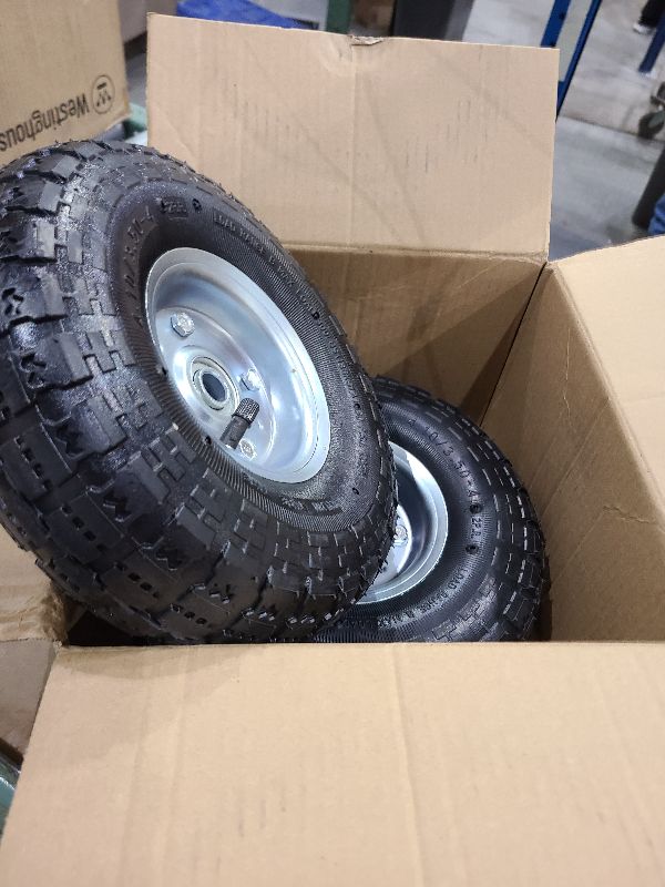 Photo 1 of (2 Pack) RRQ 10 Inch Pneumatic Wheel 4.10/3.50-4 Tire, 10" Pneumatic Wheels with 5/8" Bearings,2.2" Offset Hub for Garden Cart, Hand Truck, Lawn Cart, Mower