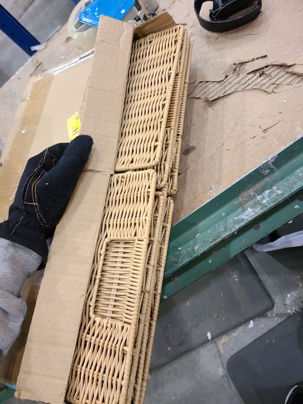 Photo 1 of 10.5 x 10.5 in Plastic Wicker Baskets for Cube Storage, Collapsible Square Wicker Storage Basket Set of 2, Rattan Storage Cube, Square Baskets for Shelves - Khaki