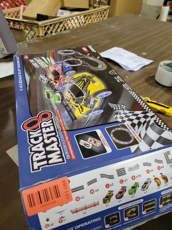 Photo 1 of 2-in-1 Slot Car Race Track Set with 4 High-Speed Cars, Electric Track, Dual Racing Game with 2 Controllers, Circular Overpass Design Featuring Flash Tracks. Toy Gift for Boys Kids Ages 4-6 6-8 8-12