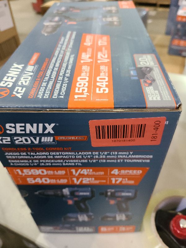 Photo 1 of SENIX X2 20 Volt Max* 2-Piece Cordless Power Tool Kit with Battery Powered 1/2-Inch Drill Driver and 1/4-Inch Impact Driver, Includes Storage Bag, 2 2.0 Ah Batteries & Charger (S2K2B2-01)