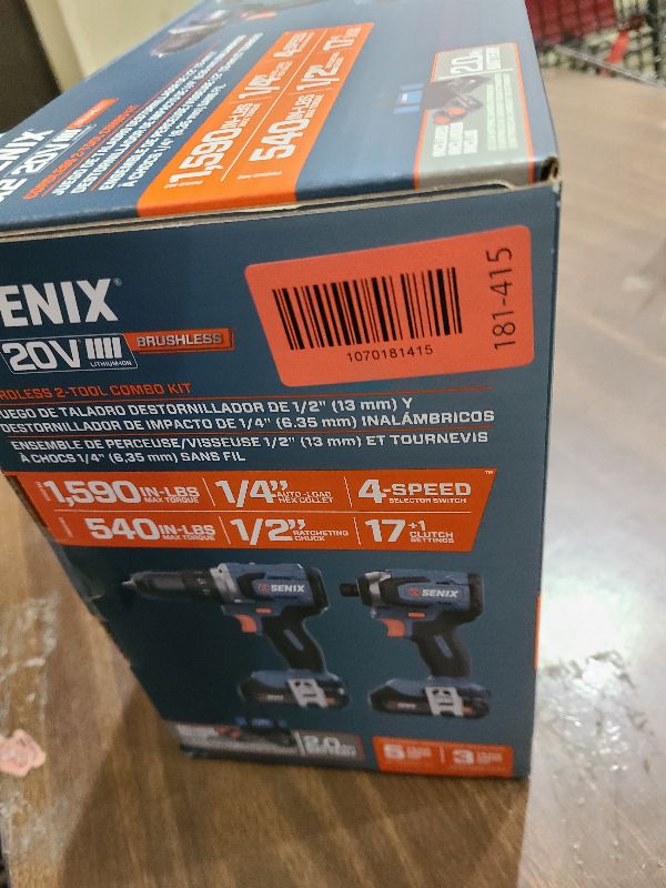 Photo 1 of SENIX X2 20 Volt Max* 2-Piece Cordless Power Tool Kit with Battery Powered 1/2-Inch Drill Driver and 1/4-Inch Impact Driver, Includes Storage Bag, 2 2.0 Ah Batteries & Charger (S2K2B2-01)