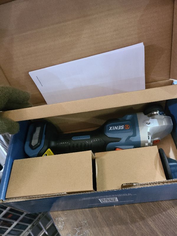 Photo 1 of SENIX PAX2125-M2-0 X2 20 Volt Max* 5-Inch Brushless Angle Grinder Tool, 8500 RPM Max, 3-Position Auxiliary Handle, Spring-Loaded Safety Slide Switch, Tool Only, Battery Not Included