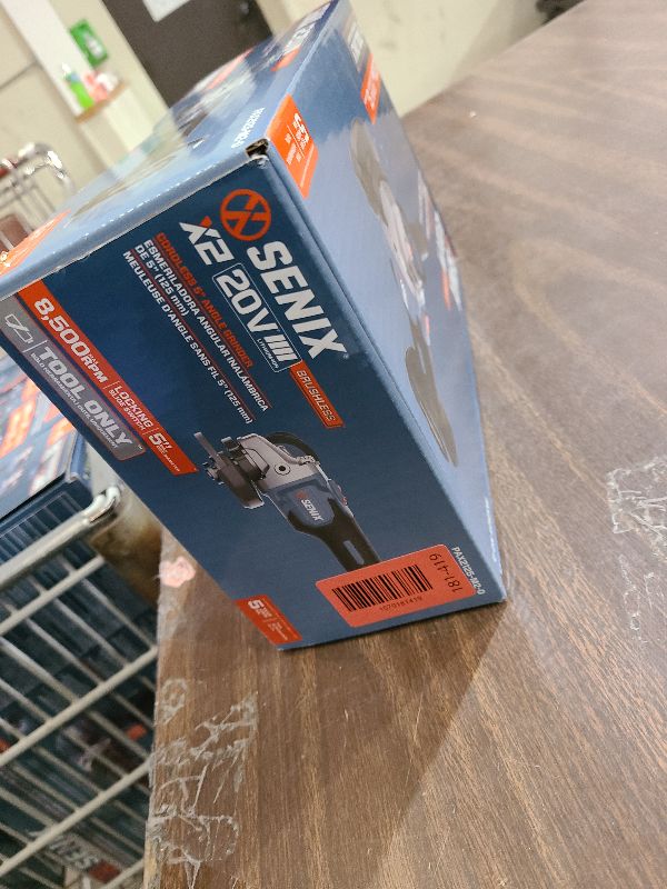 Photo 1 of SENIX PAX2125-M2-0 X2 20 Volt Max* 5-Inch Brushless Angle Grinder Tool, 8500 RPM Max, 3-Position Auxiliary Handle, Spring-Loaded Safety Slide Switch, Tool Only, Battery Not Included