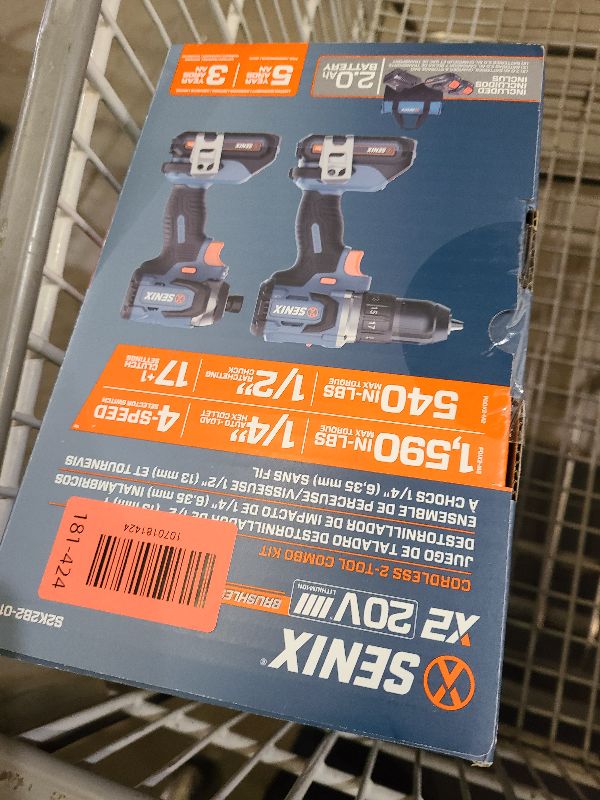 Photo 1 of SENIX X2 20 Volt Max* 2-Piece Cordless Power Tool Kit with Battery Powered 1/2-Inch Drill Driver and 1/4-Inch Impact Driver, Includes Storage Bag, 2 2.0 Ah Batteries & Charger (S2K2B2-01)