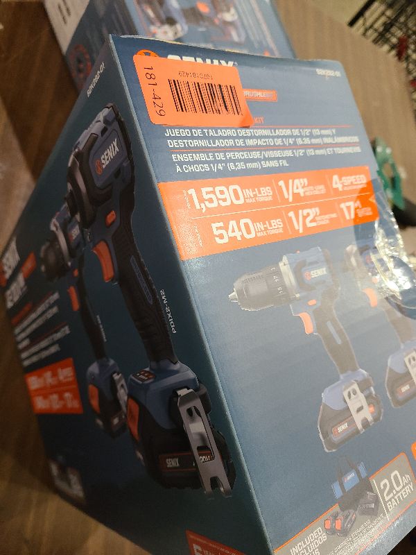 Photo 1 of SENIX X2 20 Volt Max* 2-Piece Cordless Power Tool Kit with Battery Powered 1/2-Inch Drill Driver and 1/4-Inch Impact Driver, Includes Storage Bag, 2 2.0 Ah Batteries & Charger (S2K2B2-01)