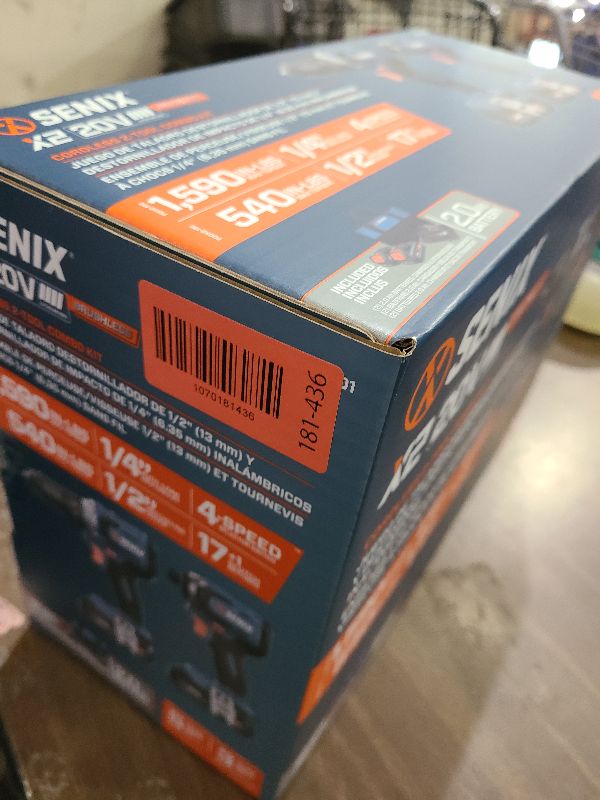 Photo 1 of SENIX X2 20 Volt Max* 2-Piece Cordless Power Tool Kit with Battery Powered 1/2-Inch Drill Driver and 1/4-Inch Impact Driver, Includes Storage Bag, 2 2.0 Ah Batteries & Charger (S2K2B2-01)