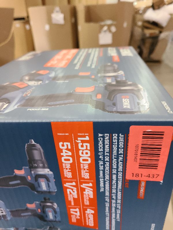 Photo 1 of SENIX X2 20 Volt Max* 2-Piece Cordless Power Tool Kit with Battery Powered 1/2-Inch Drill Driver and 1/4-Inch Impact Driver, Includes Storage Bag, 2 2.0 Ah Batteries & Charger (S2K2B2-01)