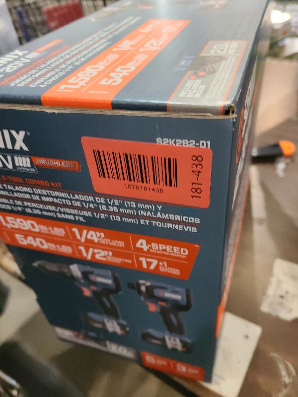 Photo 1 of SENIX X2 20 Volt Max* 2-Piece Cordless Power Tool Kit with Battery Powered 1/2-Inch Drill Driver and 1/4-Inch Impact Driver, Includes Storage Bag, 2 2.0 Ah Batteries & Charger (S2K2B2-01)