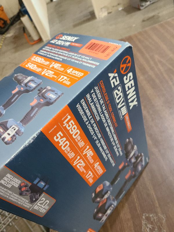 Photo 1 of SENIX X2 20 Volt Max* 2-Piece Cordless Power Tool Kit with Battery Powered 1/2-Inch Drill Driver and 1/4-Inch Impact Driver, Includes Storage Bag, 2 2.0 Ah Batteries & Charger (S2K2B2-01)