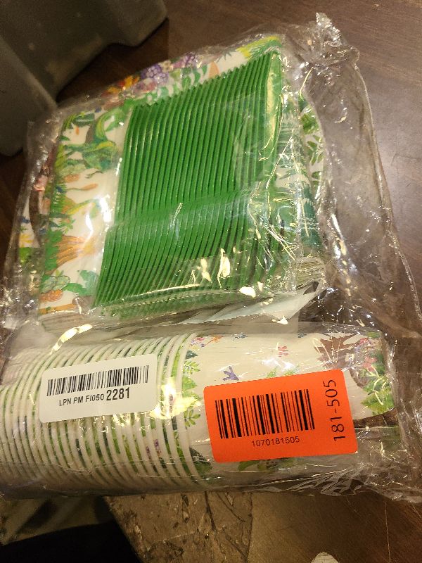 Photo 1 of 120ps Three Rex Birthday Decorations Boy Jungle T-rex 3 Rex Dino Dinosaur 3rd Bday Plates Napkins and Cups forks Dino Party Supplies Decor for 3 years old Boy Serve 24 (green three rex)