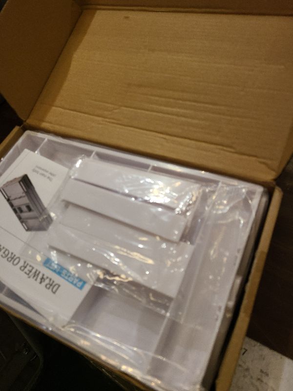 Photo 1 of 3 Tier Drawer Organizer - Expandable Junk Drawer Organizer Smart Office Supply Organizer, Folding Drawer Storage Multi-level Desk Organizer for Makeup,Jewelry,Kitchen Storage (1 Row 3 Tier, White)