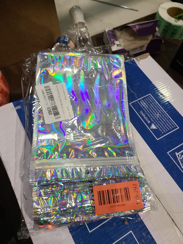 Photo 1 of 100 Pack Holographic Resealable Plastic Bags for Food Storage, Zipper Bags with Clear Front Window, Packaging Pouch for Small Business (100 Pack, 5.6x8 inch)