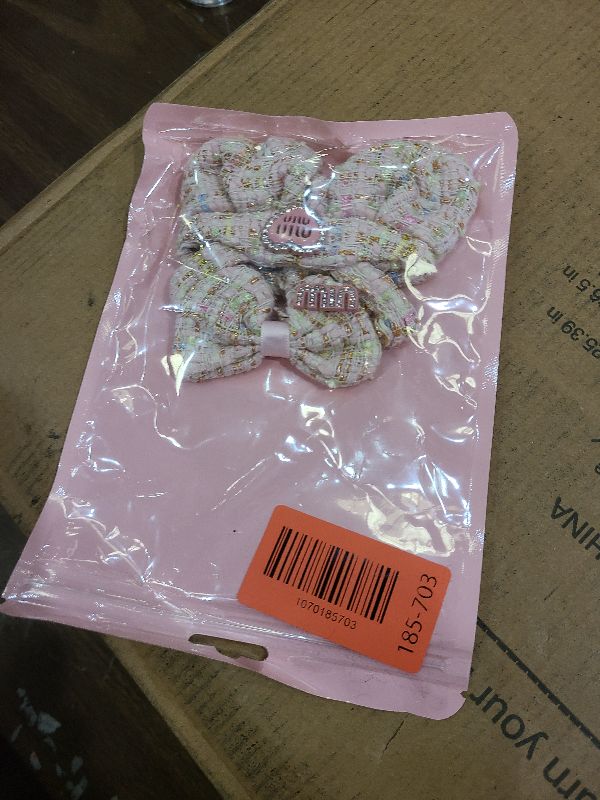 Photo 1 of 17cm Doll Clothes – Pink Tweed Overalls with Heart Patch & Bow Pin | Display-Ready Collectible Outfit for Mini Plush Dolls (No Doll Included)