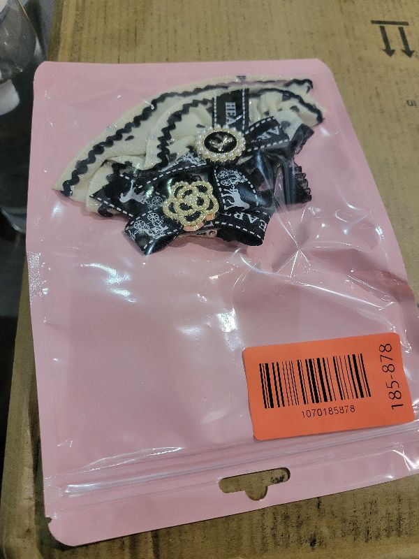 Photo 1 of 17cm Mini Doll Clothes – Cream Dress with Black Ribbon Layers & Rhinestone Bow Accent | Collectible Outfit Set for Mini Plush Dolls (No Doll Included)