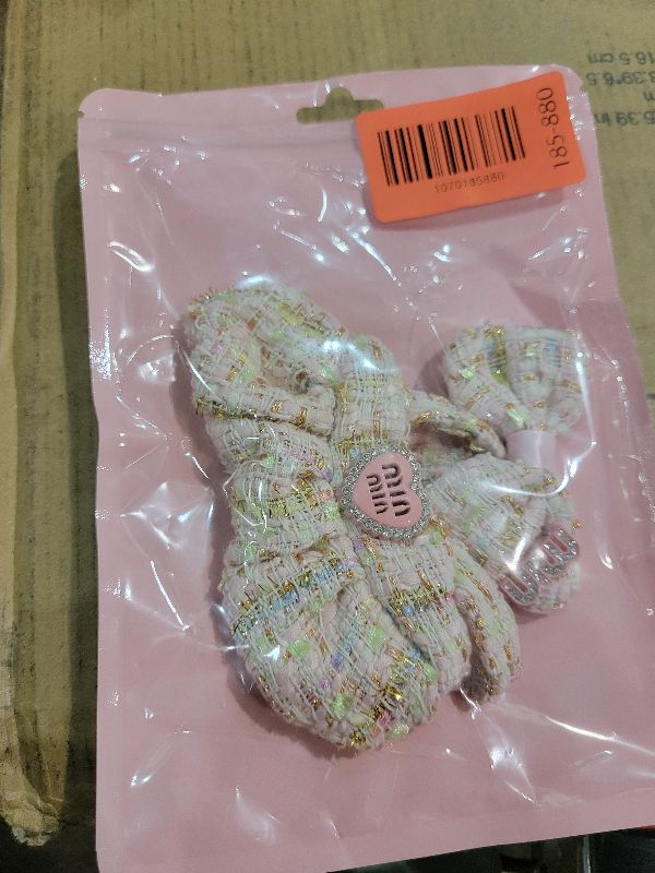 Photo 1 of 17cm Doll Clothes – Pink Tweed Overalls with Heart Patch & Bow Pin | Display-Ready Collectible Outfit for Mini Plush Dolls (No Doll Included)