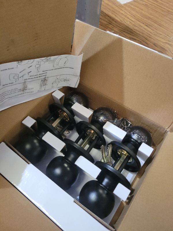 Photo 1 of [3 Pack] BESTTEN Keyed Entry Door Knob, Entrance Door Lock, Keyed Different, Standard Ball, Matte Black