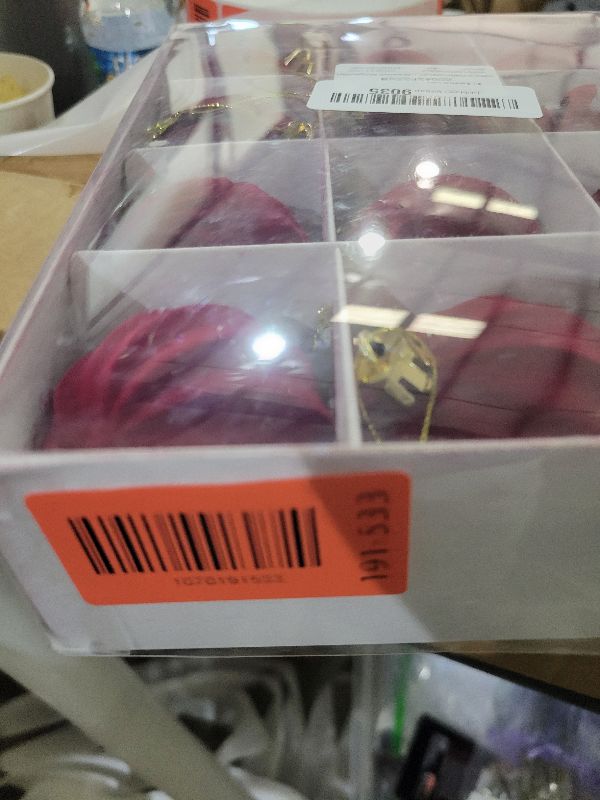View 2 of 12Pcs 2.36in Velvet Christmas Tree Balls Ornaments Plastic Flocked Shatterproof Handmade Hanging Decoration Plush Balls Sets for Christmas (Burgundy)
