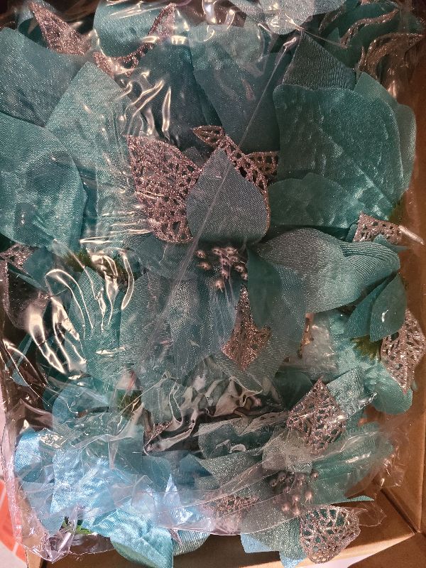 Photo 1 of AIMUDI Blue Christmas Tree Topper Bows, 11 x 16 Inches Blue Bows for Christmas Tree Decorations Velvet Ribbon Bows with Baubles for Wreath, Door, Cabinet, Staircase, 1 PC