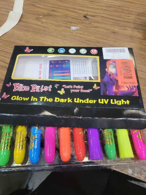 Photo 1 of 10 Color Glow in The Dark Face Paint,UV and Black Light Neon Face and Body Painting Set Mardi Gras Halloween Masquerade Black Light Birthday Party Masquerade Party Supplies (10 COLORS)