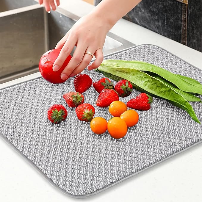Photo 1 of  Microfiber Dish Drying Mat,24*17 inch Absorbent Dish Drainer Kitchen Counter,Large Size Dish Drying Pad for Countertops,Sinks,Draining Racks(Gray)