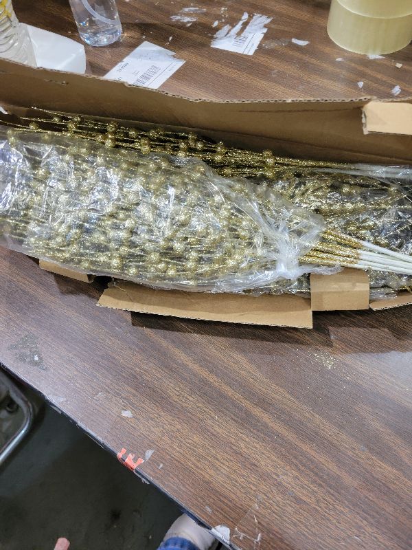 Photo 1 of 18 Pack Christmas Tree Ornaments Set, 17.5 Inch Gold Fake Christmas Picks Decorations with 2 Styles, Artificial Glitter Berry Stem Ornaments for Christmas Tree Wedding Small Vase Wreath Decor